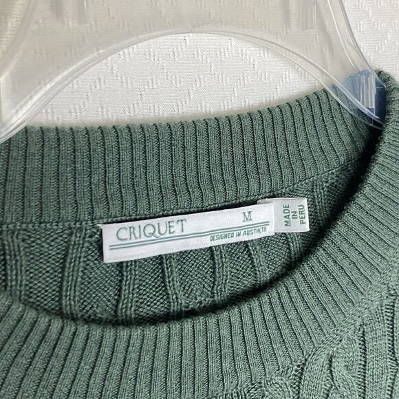 Criquet Cable Knit Sweater Mens Medium Green Fisherman Cashmere Blend Sweatshirt - Picture 7 of 13